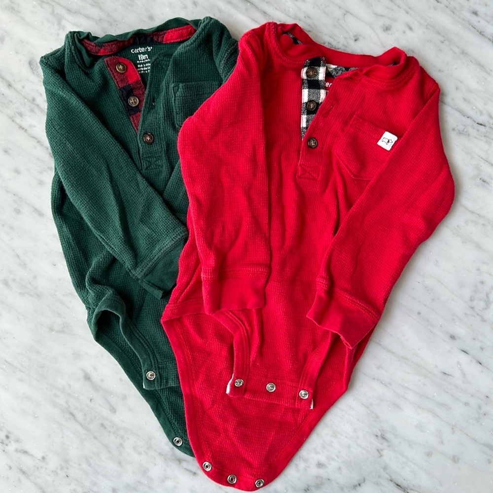 Carters Baby Boy 2-Pack Long-Sleeve Thermal Bodysuits, 18M